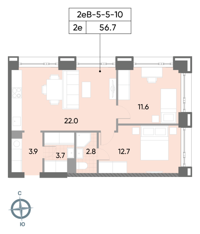 3 ккв (Евро) 57,4 м²