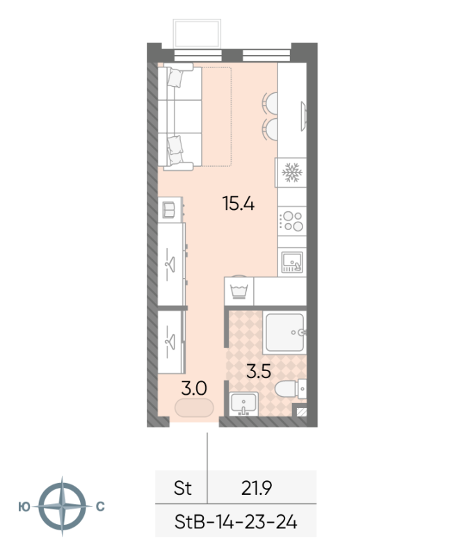 Студия 21,9 м²
