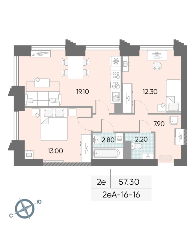 3 ккв (Евро) 57,3 м²