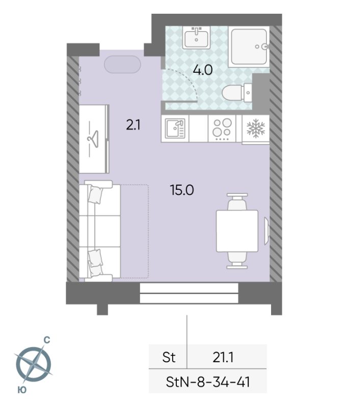 Студия 21,1 м²