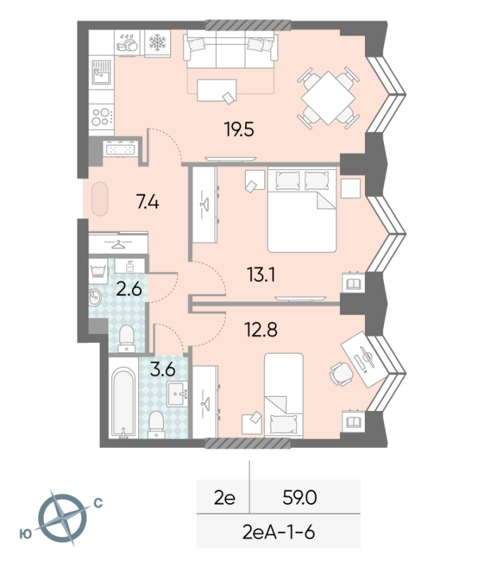 3 ккв (Евро) 59 м²