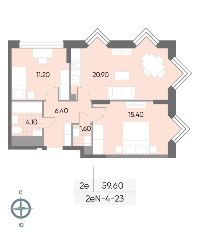 3 ккв (Евро) 59,6 м²