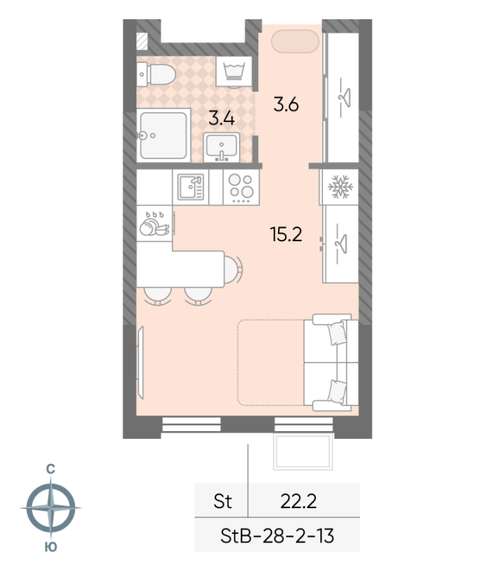 Студия 22,2 м²