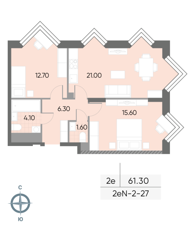 3 ккв (Евро) 61,3 м²