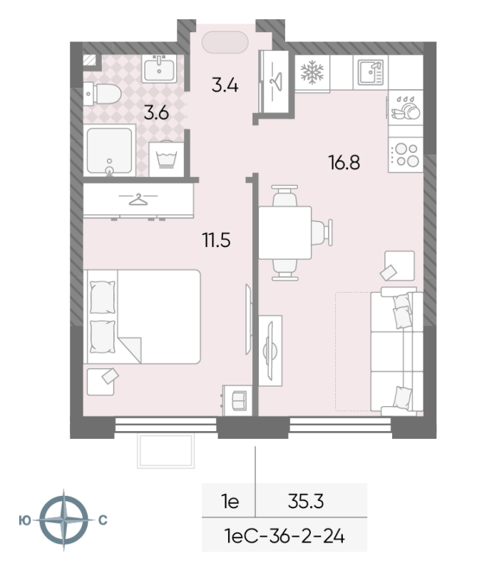 2 ккв (Евро) 35,3 м²