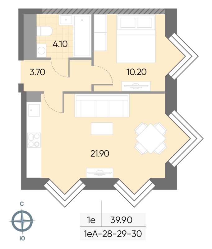2 ккв (Евро) 39,9 м²