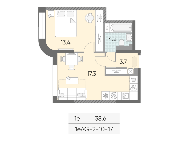 2 ккв (Евро) 38,6 м²