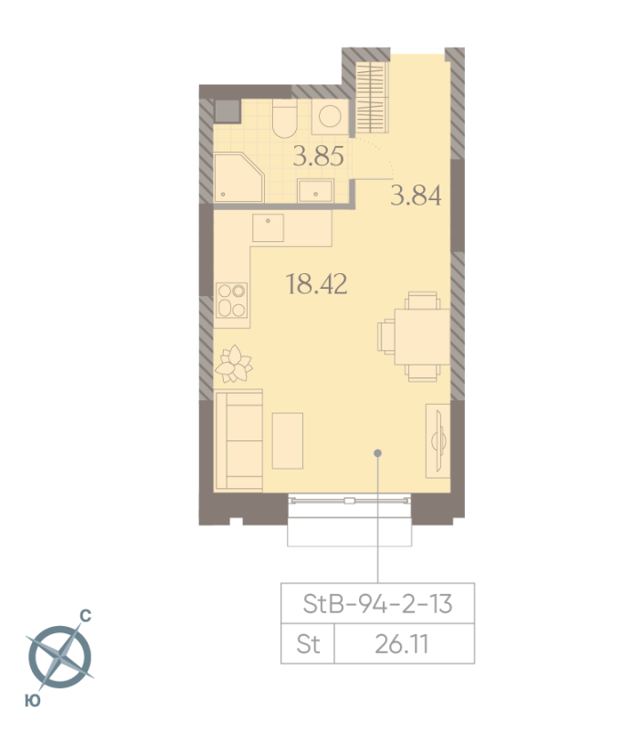 Студия 25,1 м²