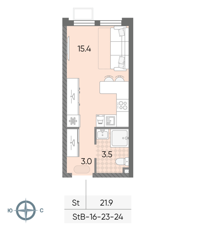 Студия 21,9 м²