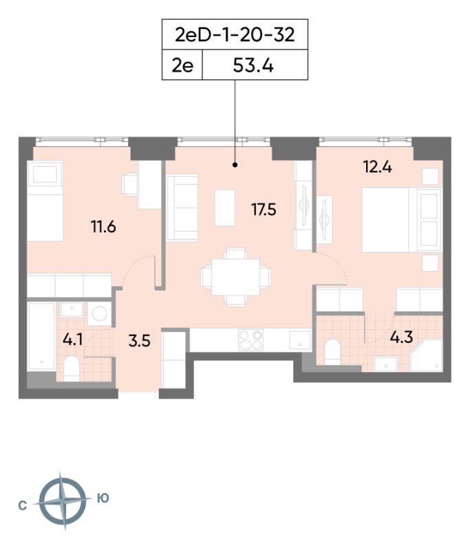3 ккв (Евро) 53,8 м²