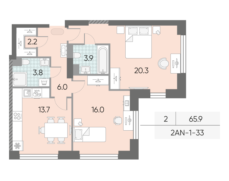 2 ккв 65,9 м²