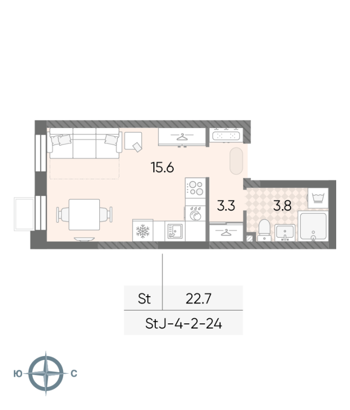 Студия 22,7 м²