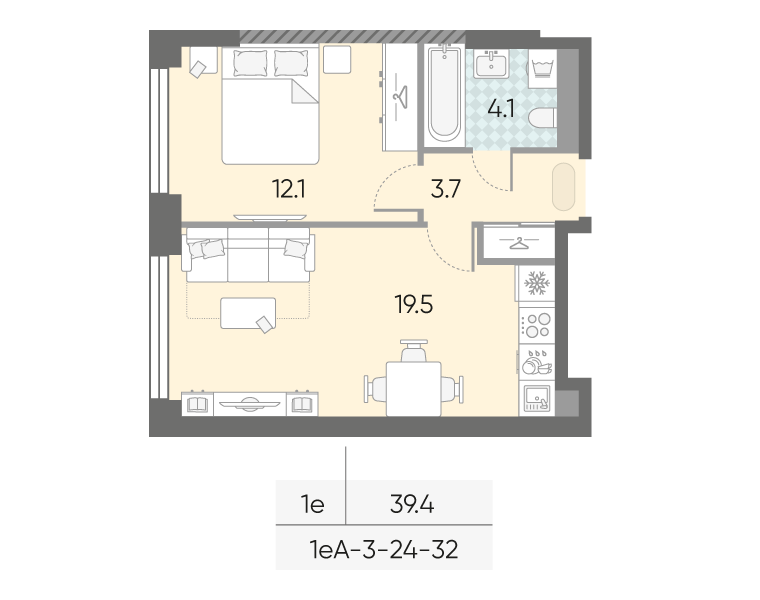 2 ккв (Евро) 39,4 м²