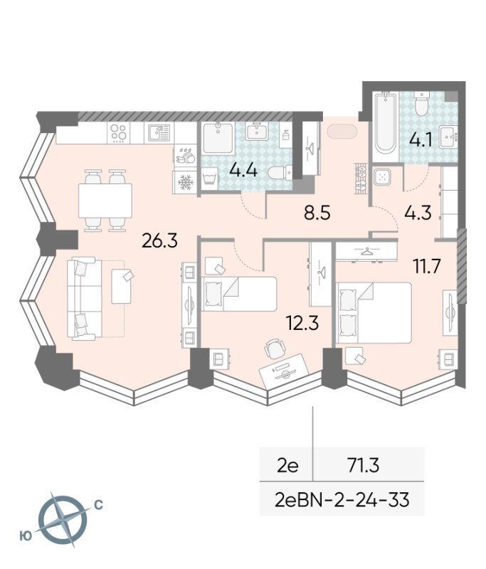 3 ккв (Евро) 71,3 м²