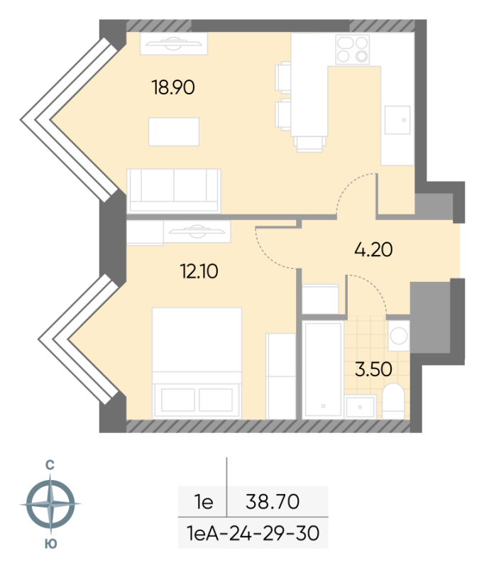 2 ккв (Евро) 38,7 м²
