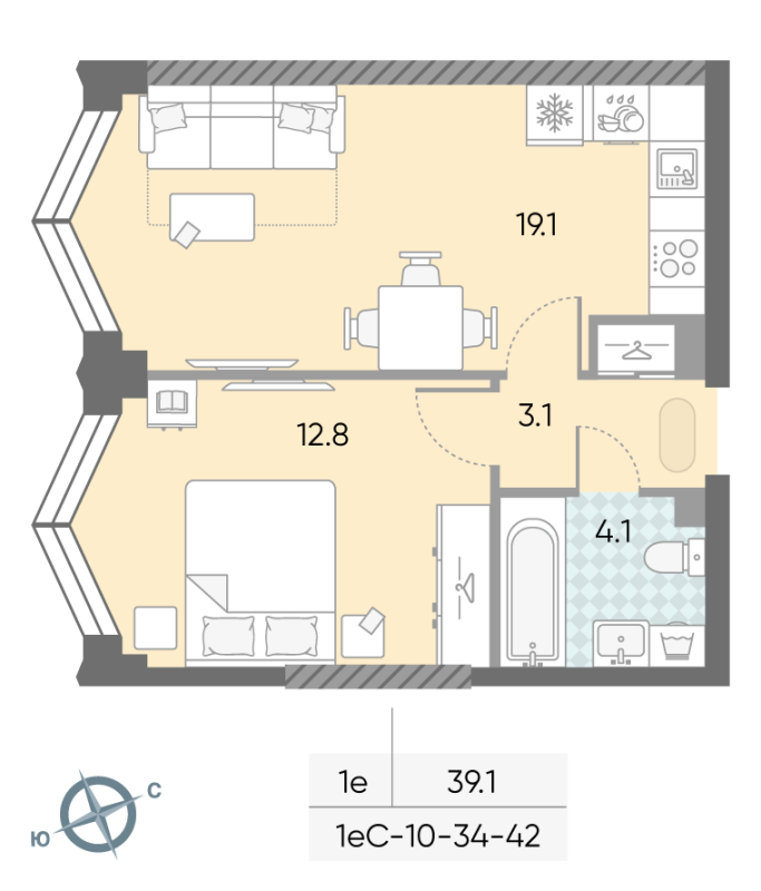 2 ккв (Евро) 39,1 м²