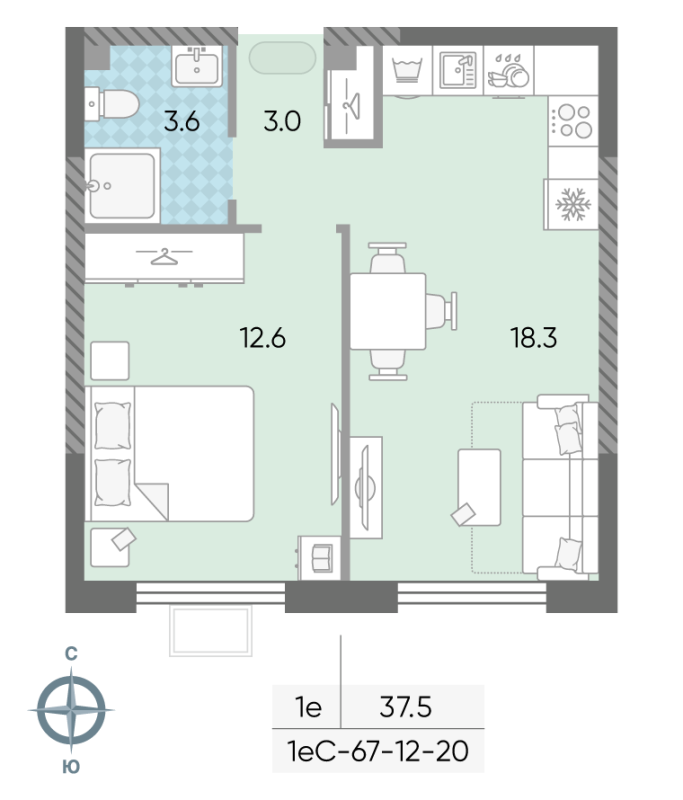 2 ккв (Евро) 37,5 м²