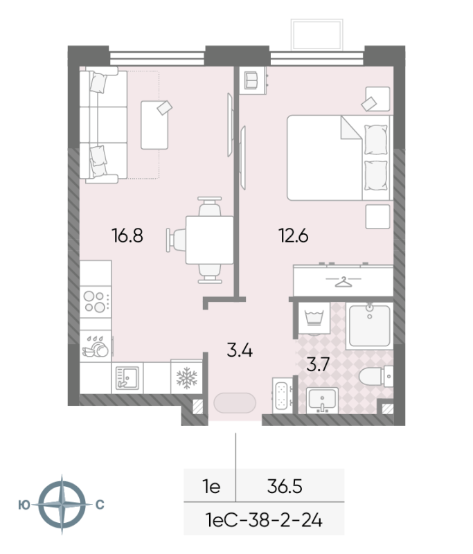 2 ккв (Евро) 36,5 м²