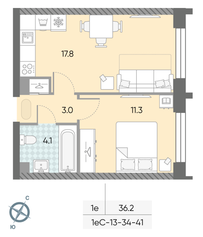 2 ккв (Евро) 36,2 м²