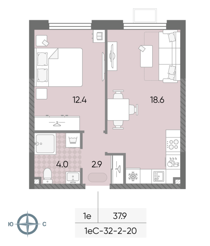 2 ккв (Евро) 37,9 м²