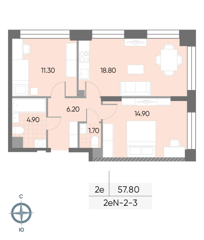 3 ккв (Евро) 57,8 м²