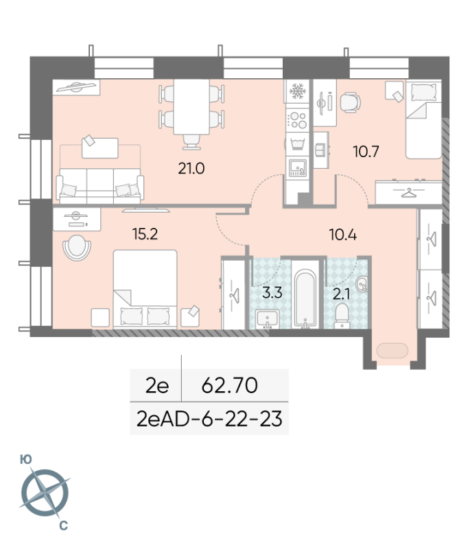 3 ккв (Евро) 62,7 м²