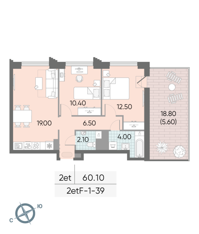 3 ккв (Евро) 60,1 м²