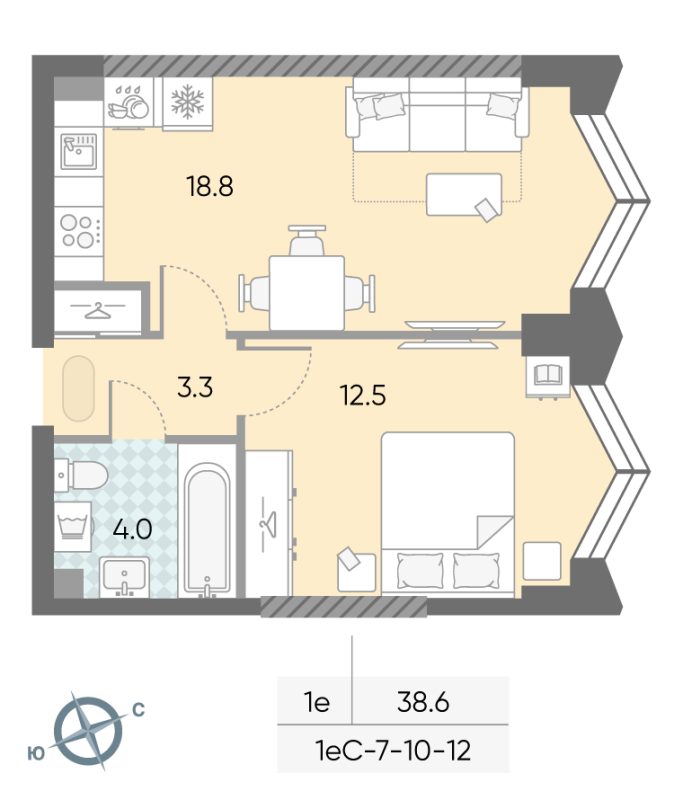 2 ккв (Евро) 38,6 м²