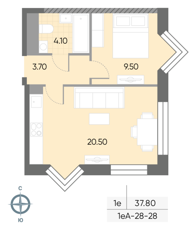 2 ккв (Евро) 37,8 м²