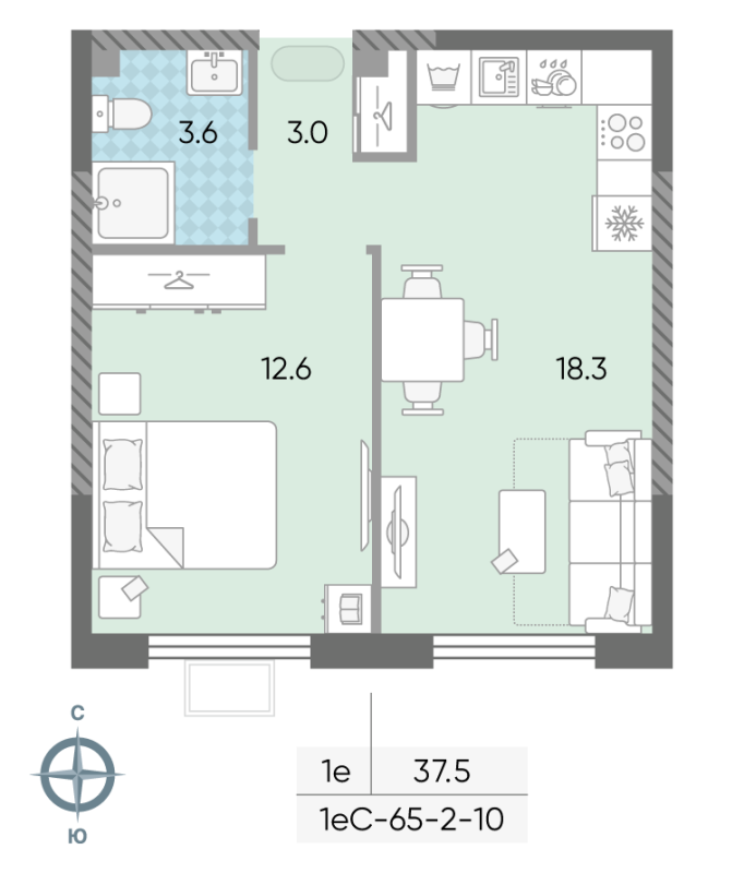 2 ккв (Евро) 37,3 м²