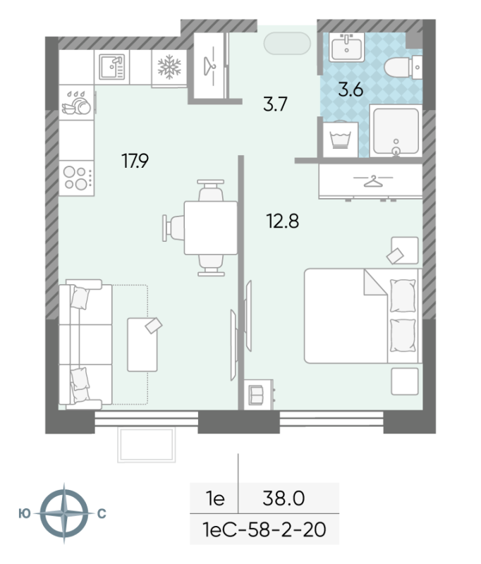 2 ккв (Евро) 36,9 м²