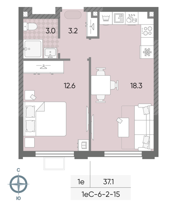 2 ккв (Евро) 37,1 м²