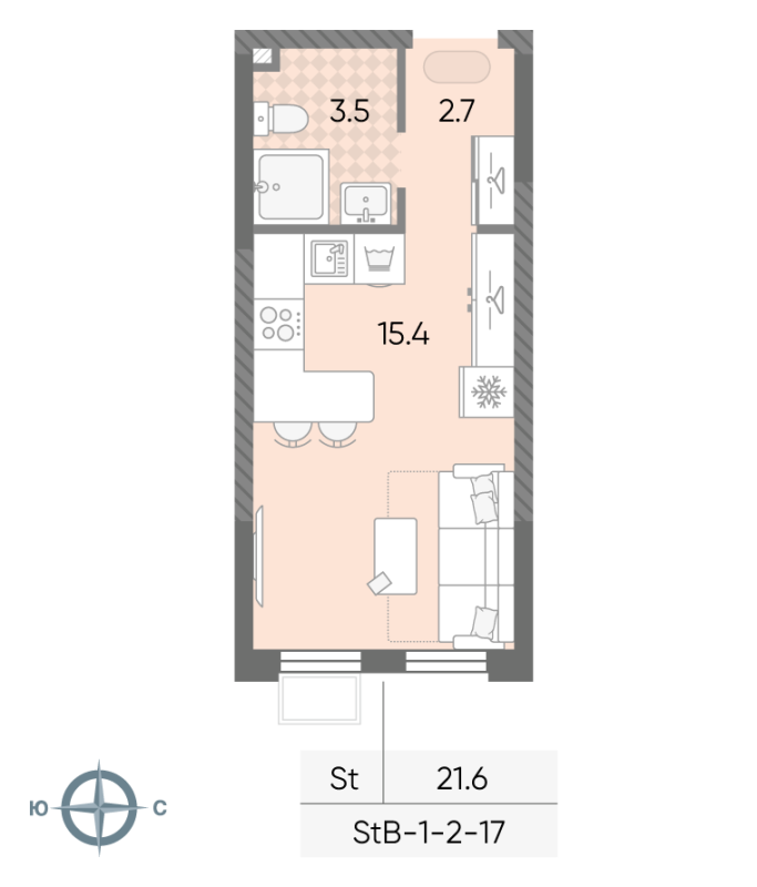 Студия 21,6 м²