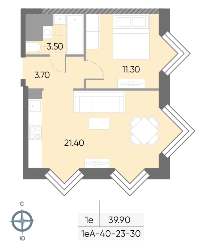 2 ккв (Евро) 39,9 м²