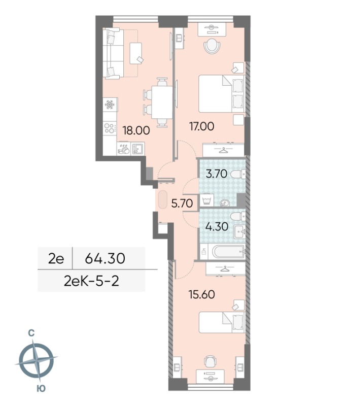 3 ккв (Евро) 64,3 м²