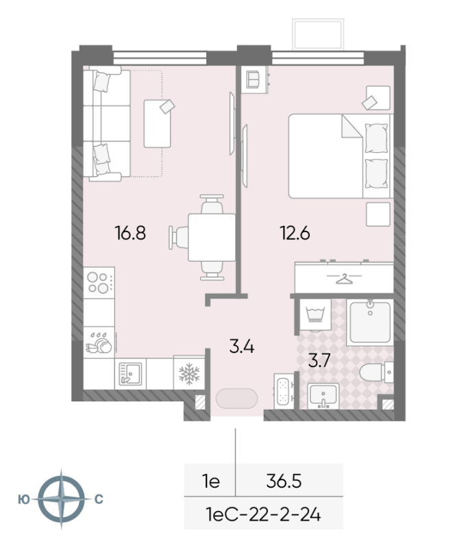 2 ккв (Евро) 36,5 м²