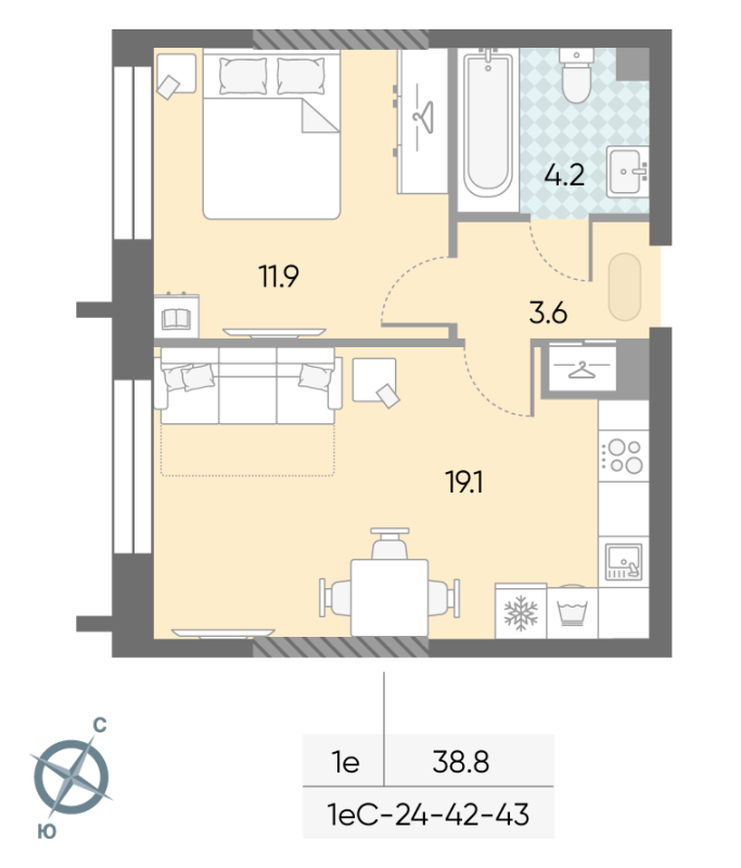 2 ккв (Евро) 38,8 м²