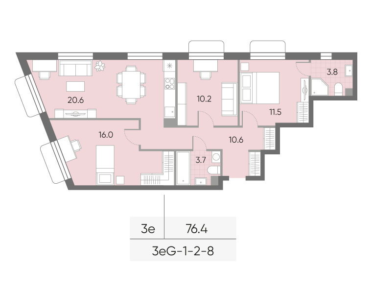 4 ккв (Евро) 76,4 м²
