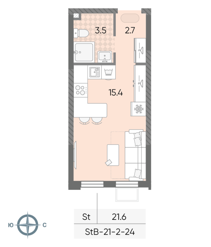 Студия 21,6 м²