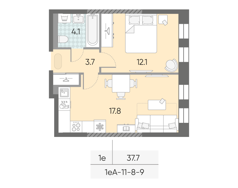 2 ккв (Евро) 37,7 м²