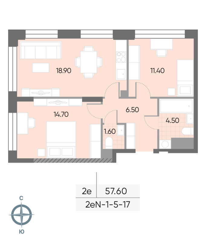 3 ккв (Евро) 57,6 м²