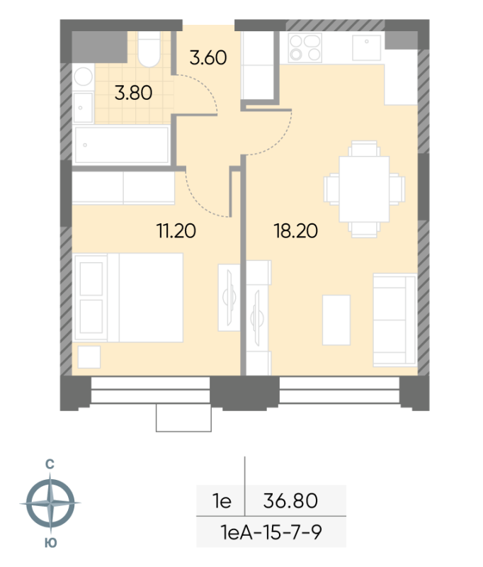 2 ккв (Евро) 36,8 м²