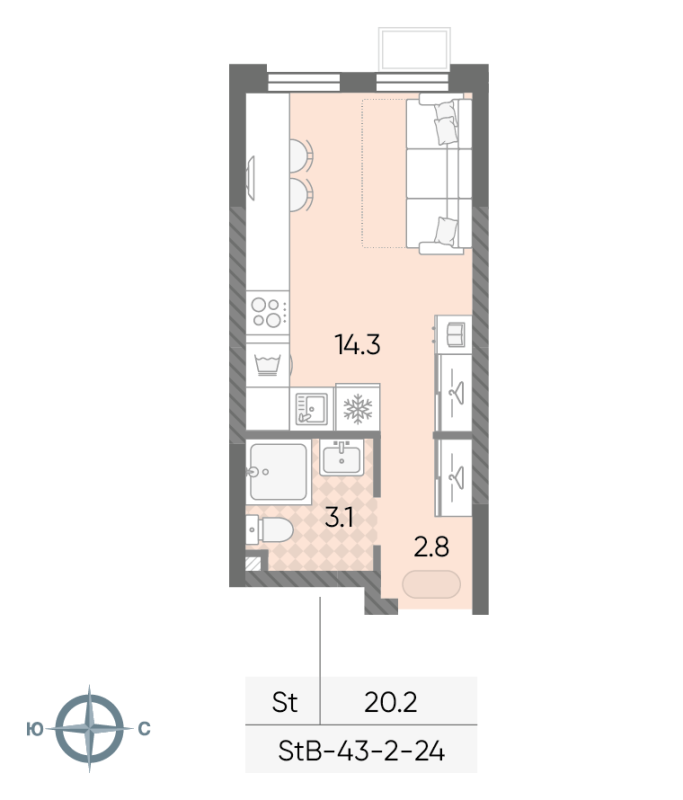 Студия 20,2 м²