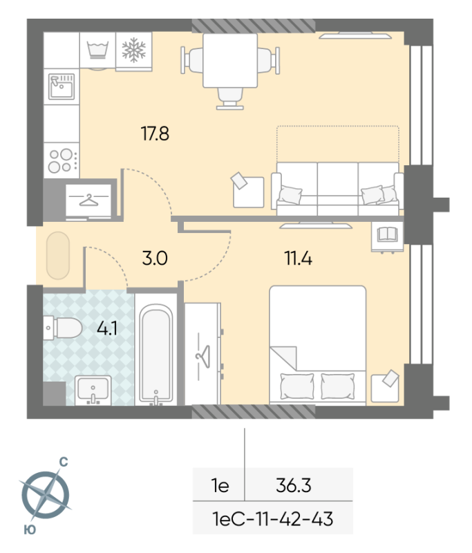 2 ккв (Евро) 36,3 м²