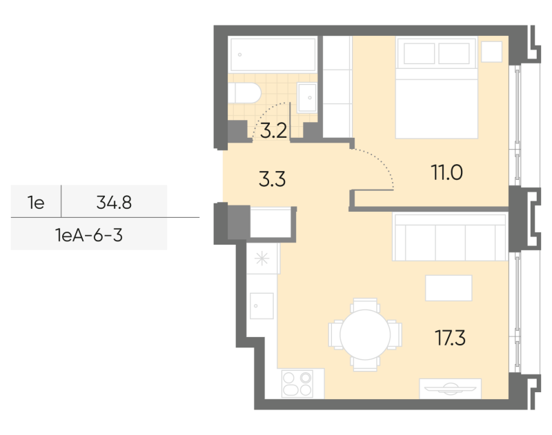 2 ккв (Евро) 34,8 м²