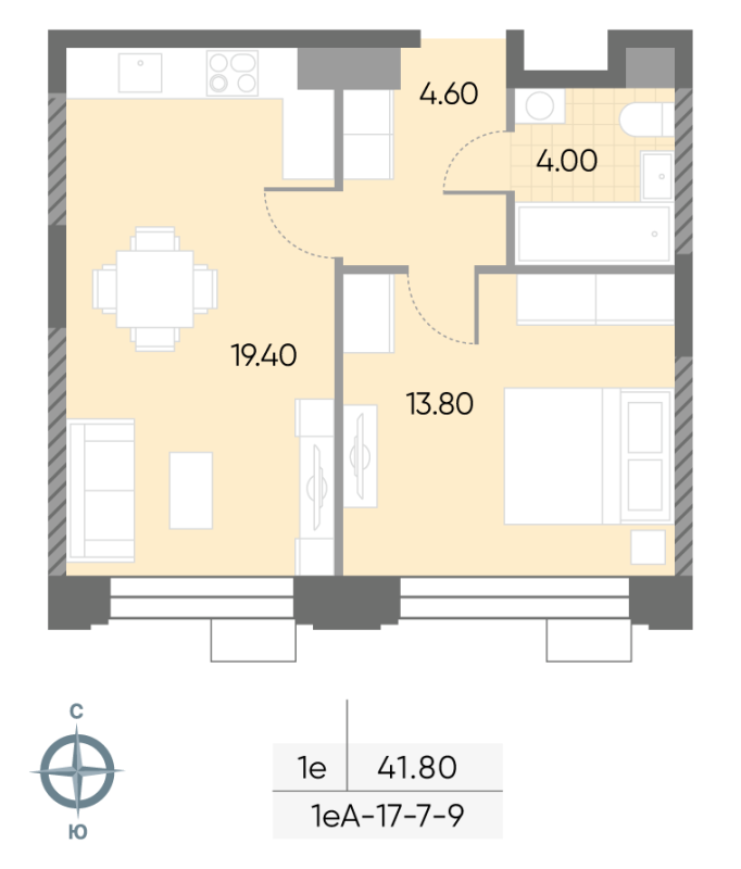 2 ккв (Евро) 41,8 м²