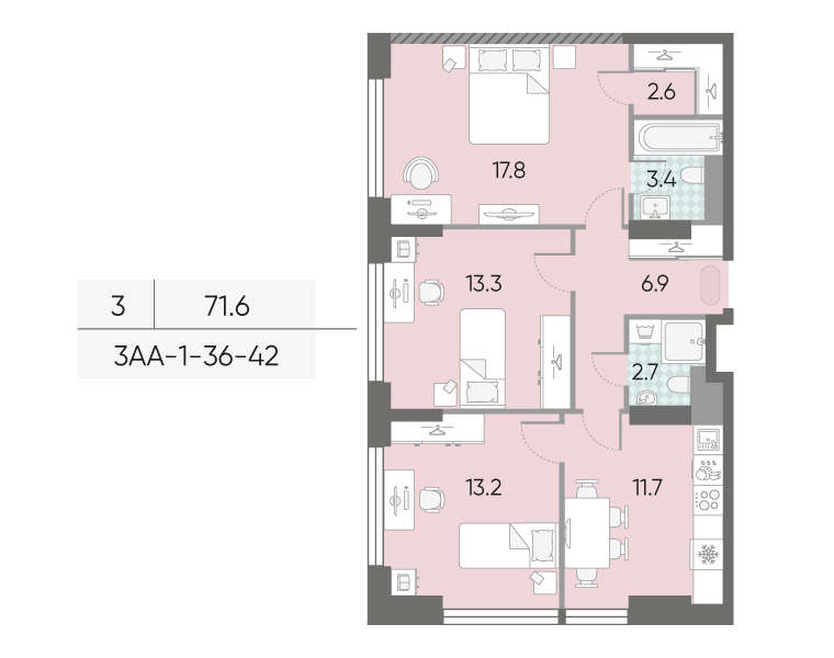3 ккв 71,6 м²