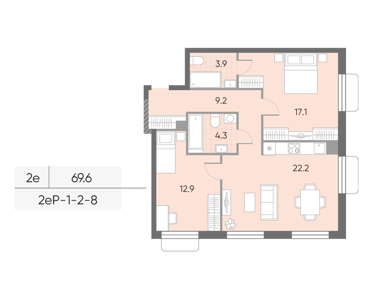 3 ккв (Евро) 69,6 м²