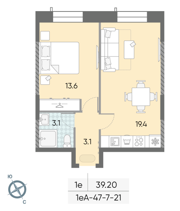 2 ккв (Евро) 39,4 м²
