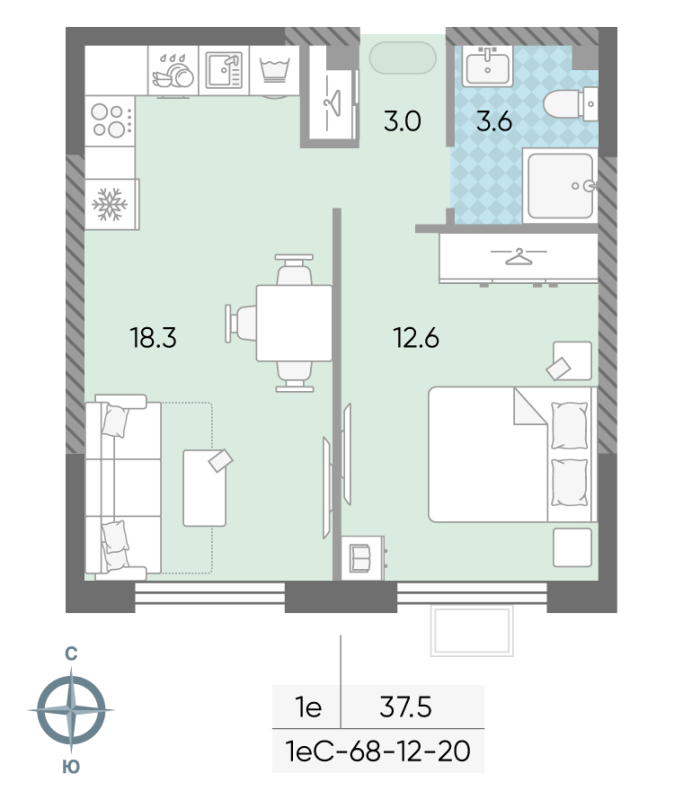 2 ккв (Евро) 37,5 м²